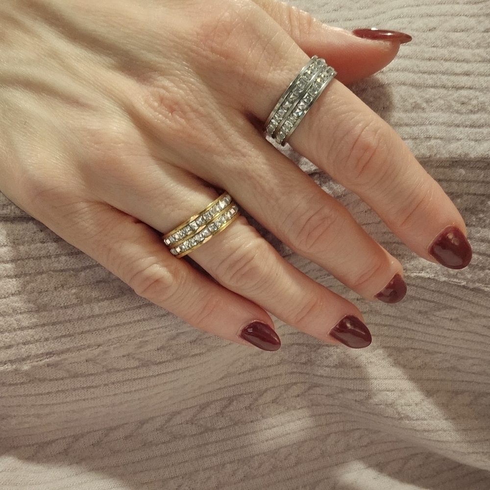NEW Silver or Gold Princess Cut Double Row Channel Eternity Rings